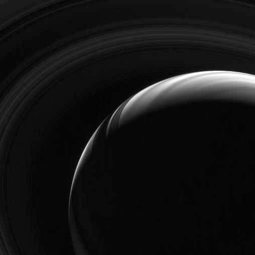 A monochrome image of Saturn and its ring