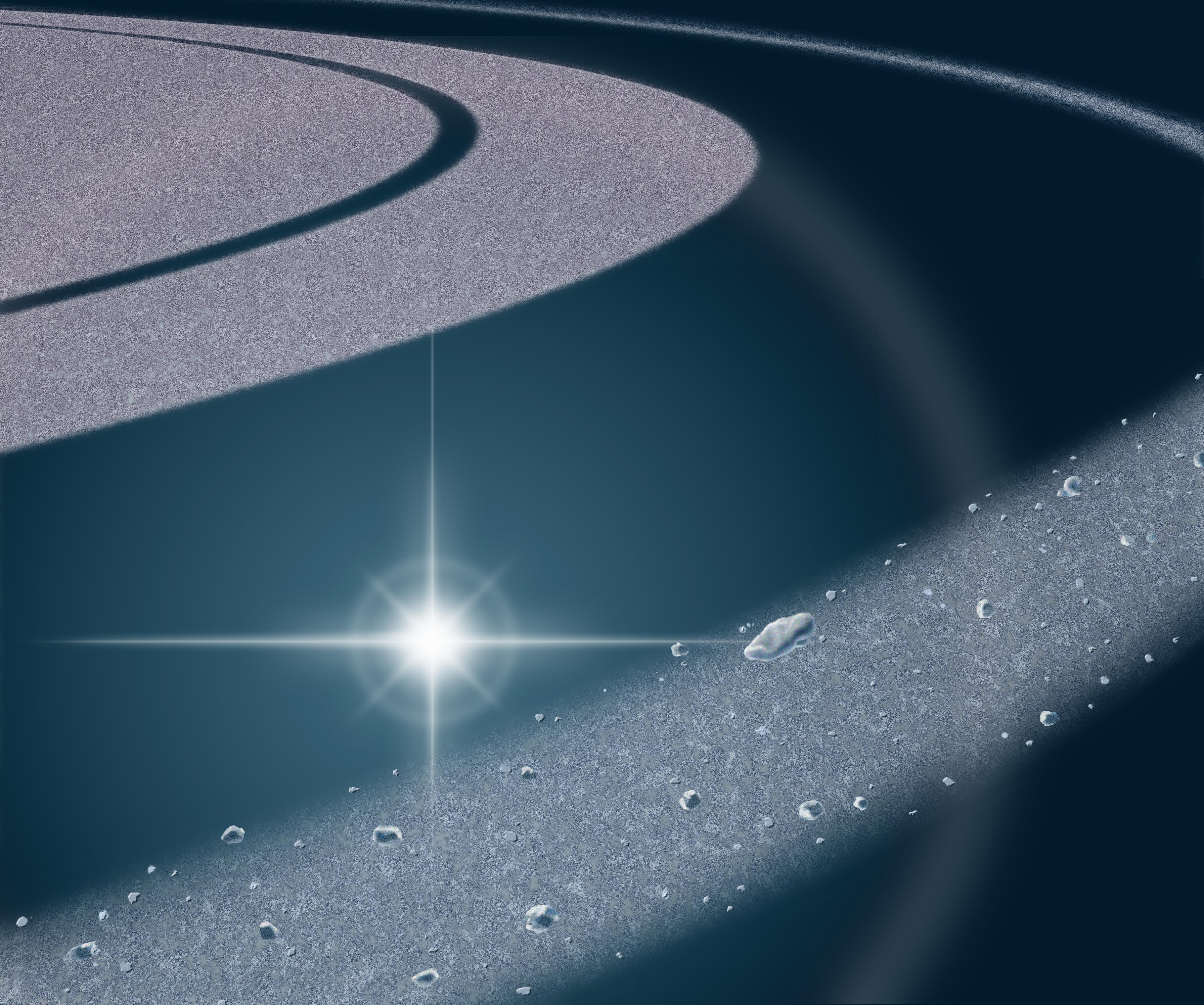 Aartist concept and movie of the view from Cassini during the star occultation that detected "Mittens," the small object to the right of the star.
