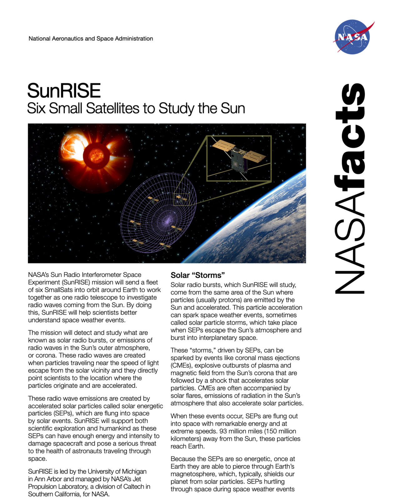 This printable fact sheet describes the SunRISE mission in detail.