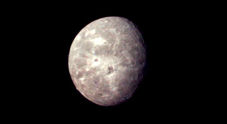 This Voyager 2 picture of Oberon is the best the spacecraft acquired of Uranus' second-largest moon. 