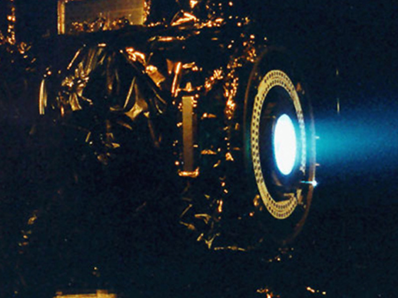 ion propulsion system as Xenon exits the engine