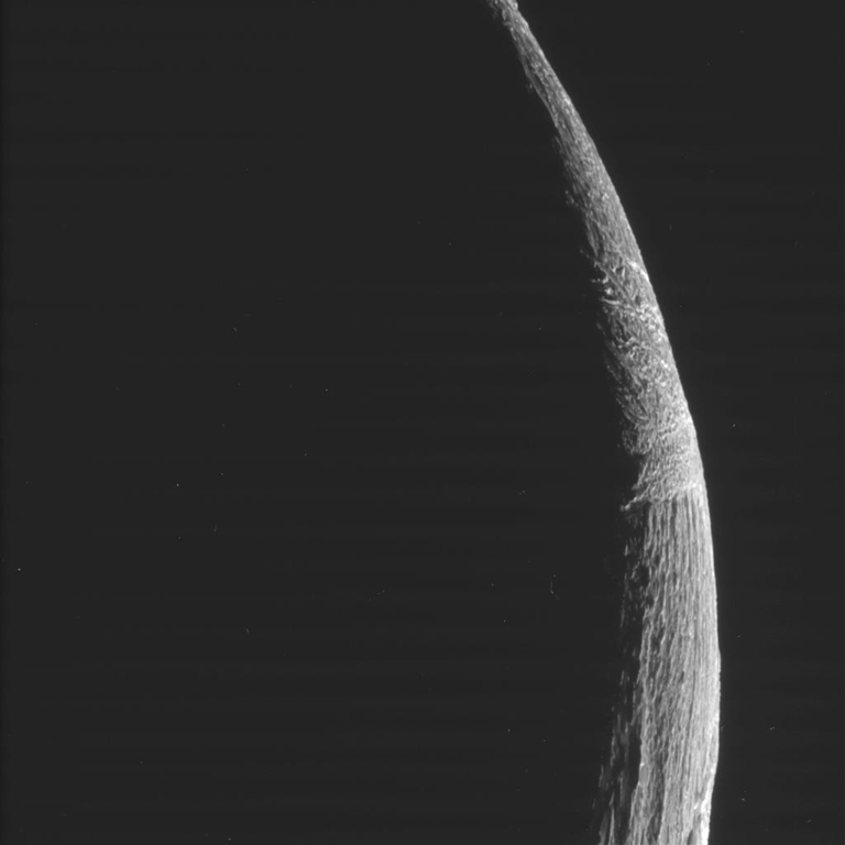 This raw, unprocessed image of Saturn's moon Enceladus was taken on Oct. 19, 2011.