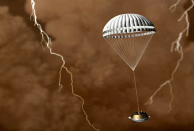 Huygens probe descending through Titan's atmosphere. Image Credit: ESA