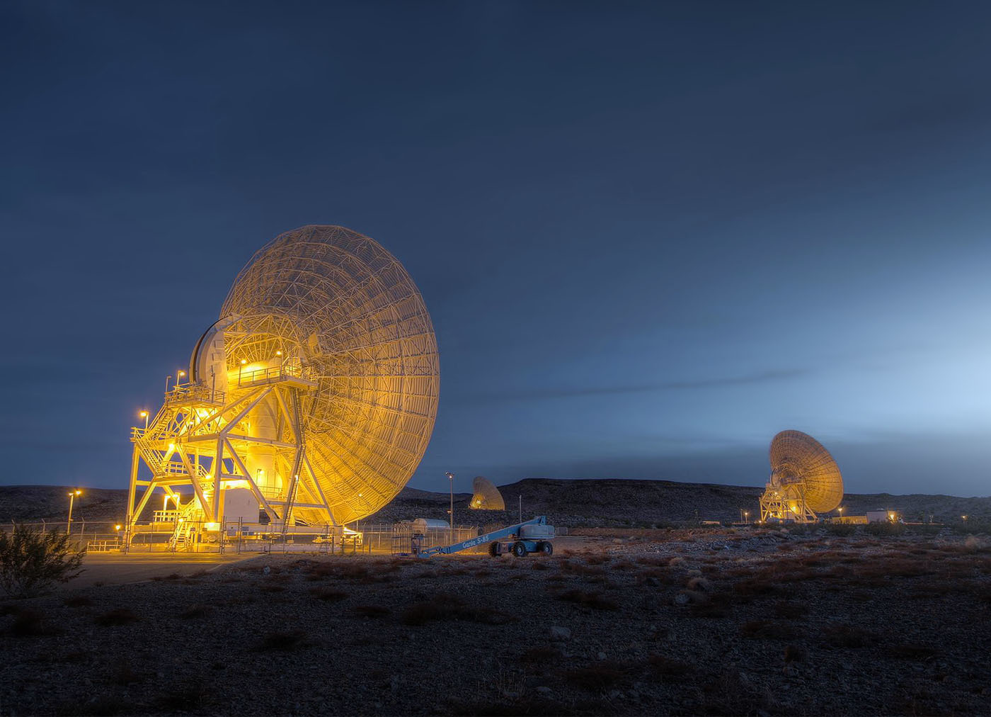 Color image of giant communications dish.