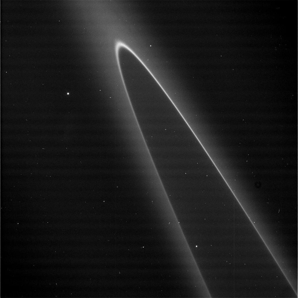 Black and white image of Saturn's rings.
