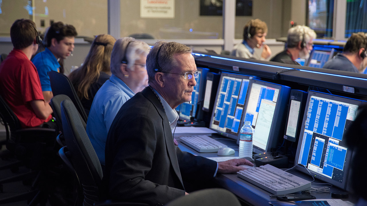 Cassini Project Manager Earl Maize waits for the spacecraft’s signal at the start of the “Grand Finale” mission phase with the operations team in mission control at JPL on April 26, 2017. Credit: NASA/JPL-Caltech > Full image and caption