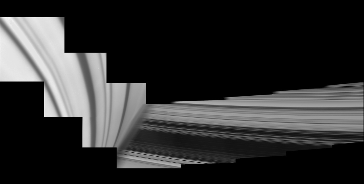 Saturn looms in the foreground of this mosaic of Cassini images