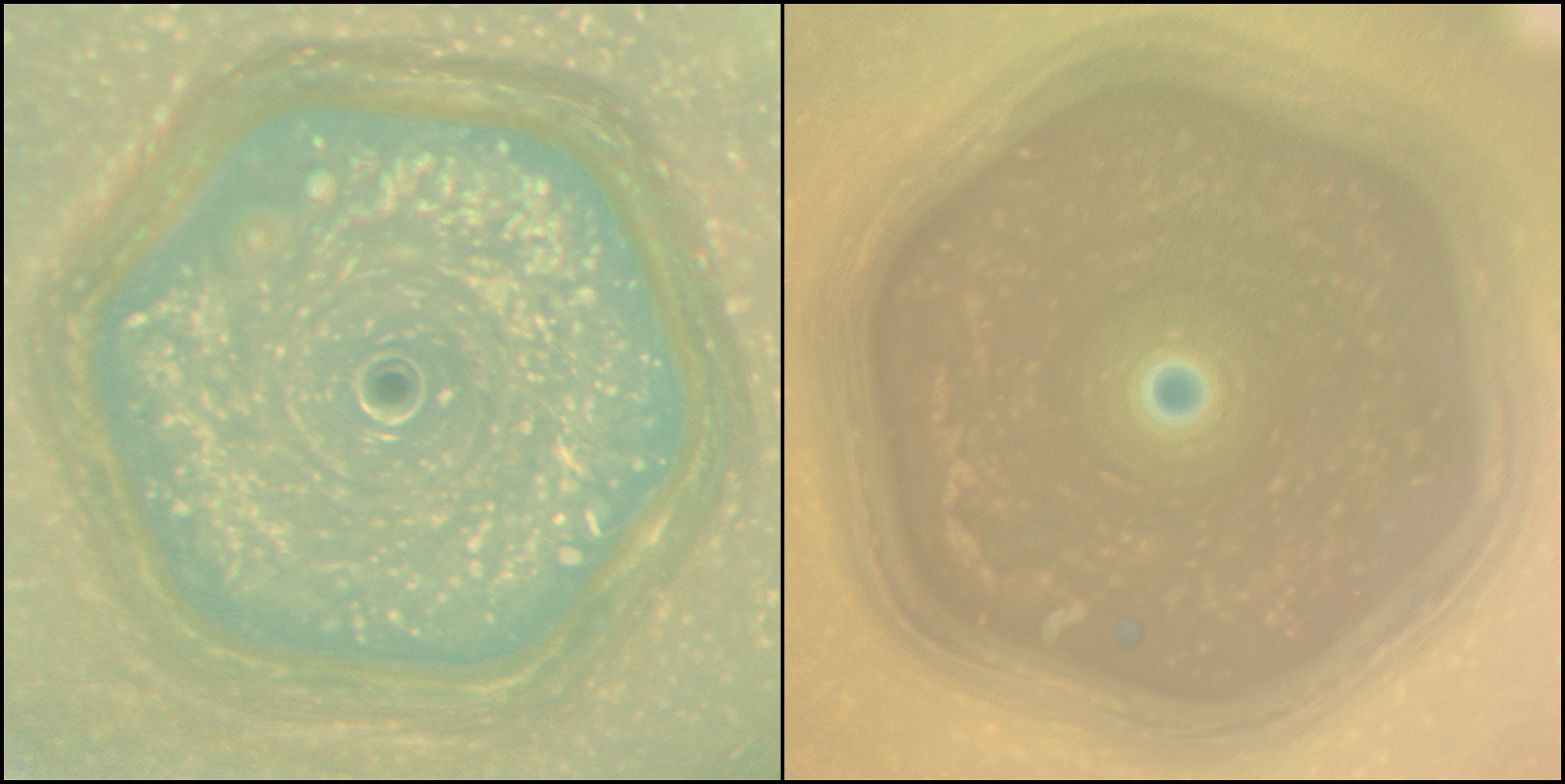 Two views of Saturn's northern hemisphere.