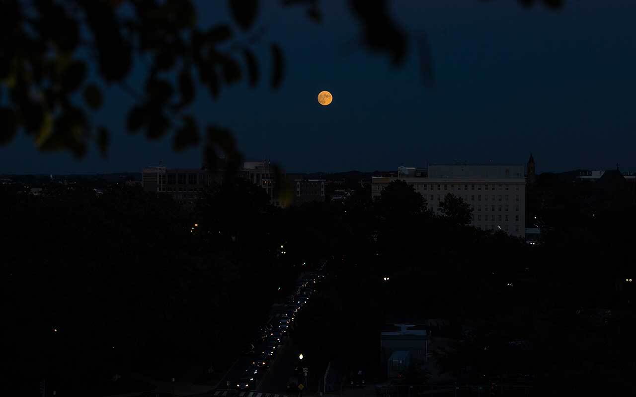 Moon rising over America's Square in Washington