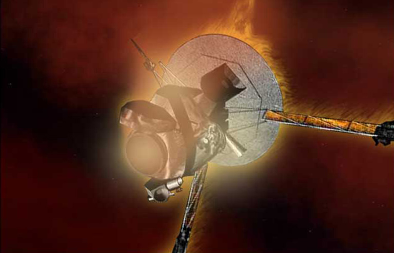 An artist's impression of the Galileo orbiter beginning to burn up in Jupiter's atmosphere. Galileo's 14-year mission to explore the Jovian system ended on Sept. 21, 2003 when the spacecraft was deliberately sent into Jupiter's atmosphere.