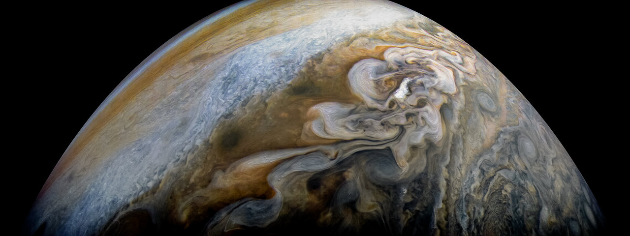 Swirling cloud formations in Jupiter's north temperate belt