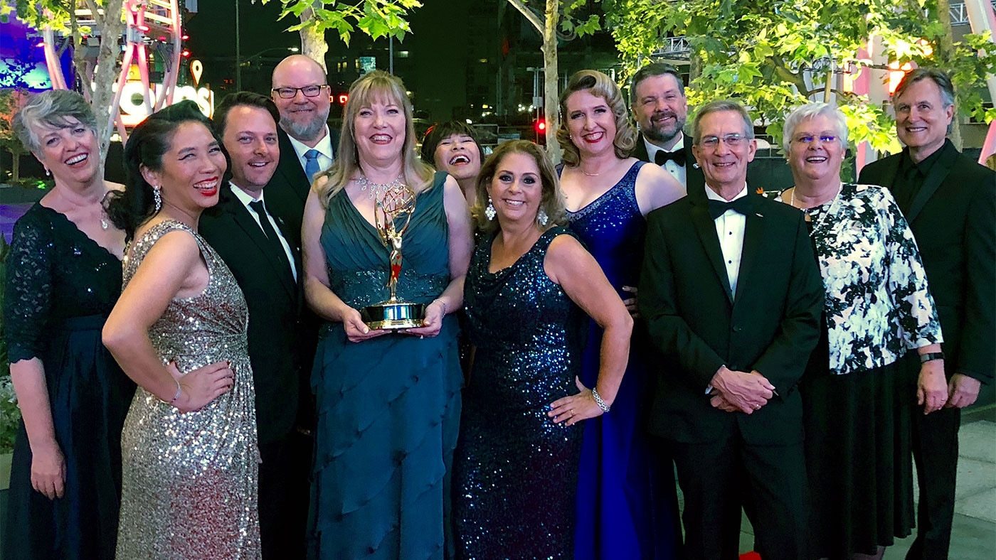 Members of the JPL Media Relations and Public Engagement offices, and leaders   of the Cassini Mission received an Emmy