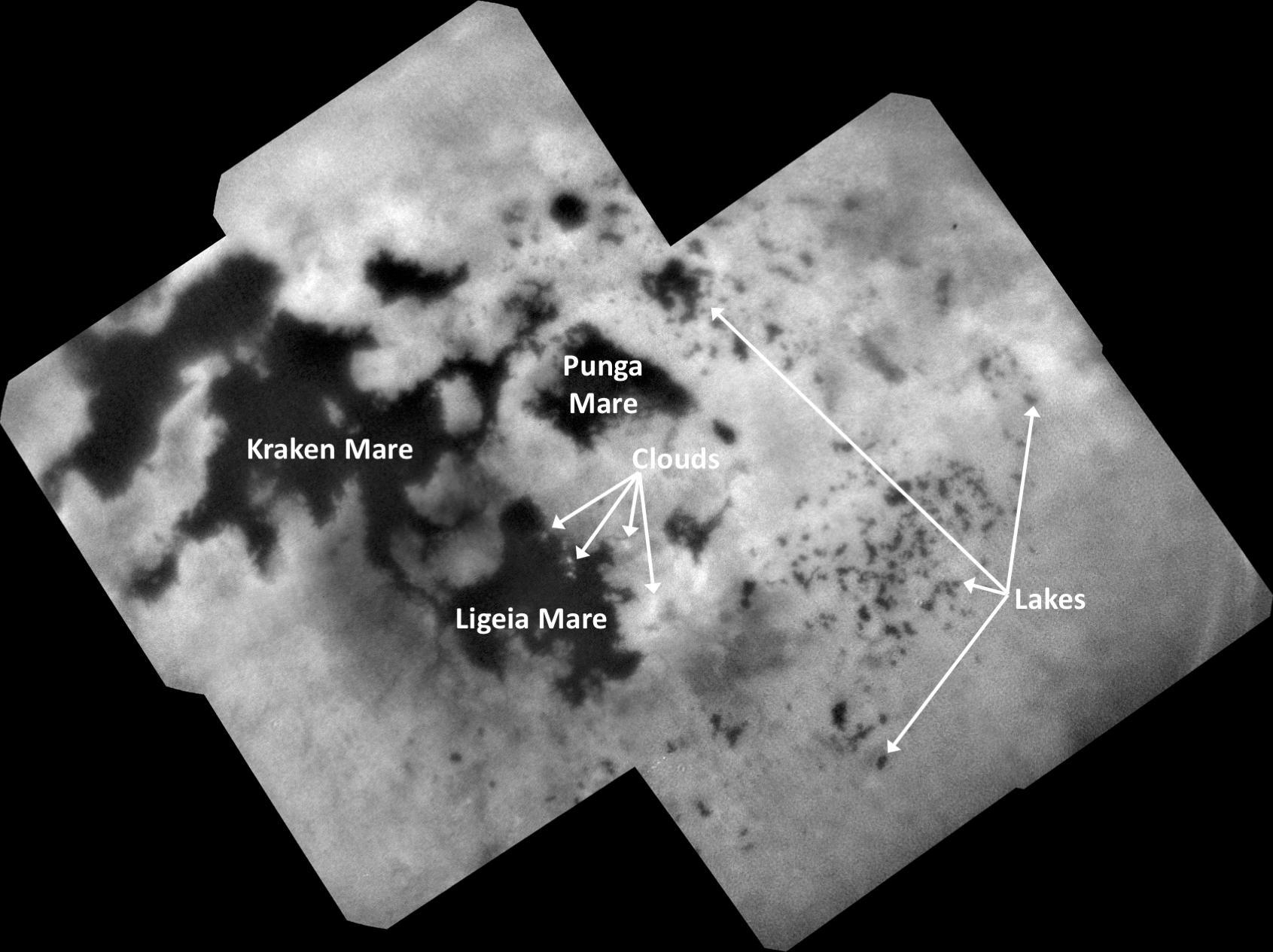 Cassinis sondens sidste kig på Titans søer ved nordpolen