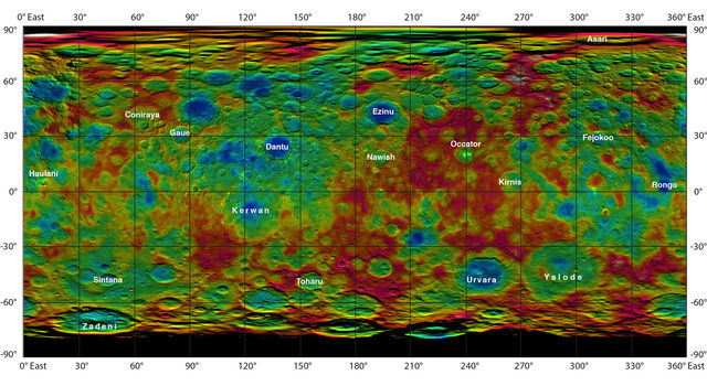 Color-coded map from NASA's Dawn mission