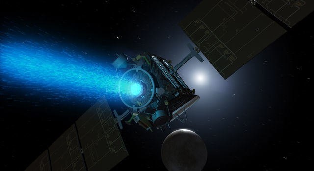 Artist's concept of Dawn above Ceres around the time it was captured into orbit by the dwarf planet in early March.