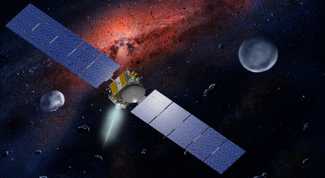 NASA's Dawn spacecraft, illustrated in this artist's concept, is propelled by ion engines.