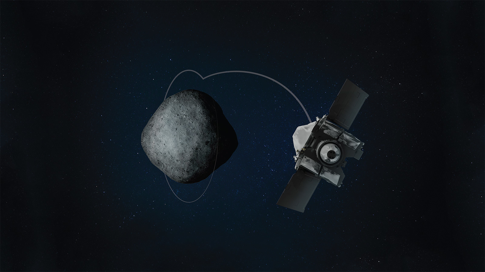 Illustration of spacecraft at asteroid.