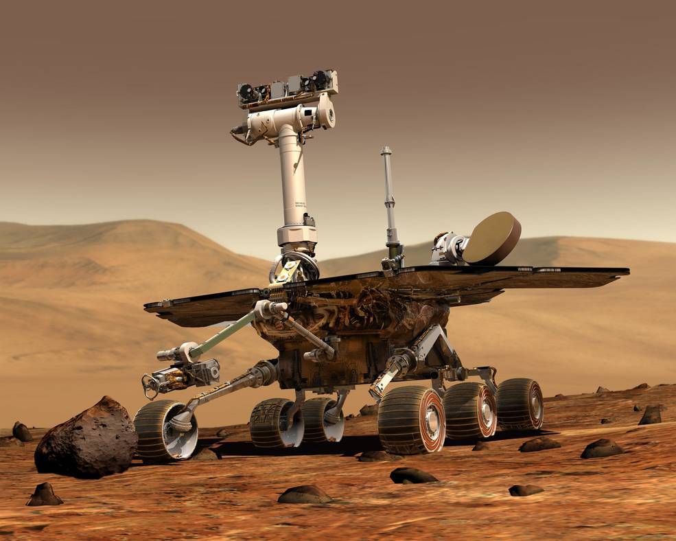 illustration showing rover on rocky surface of Mars