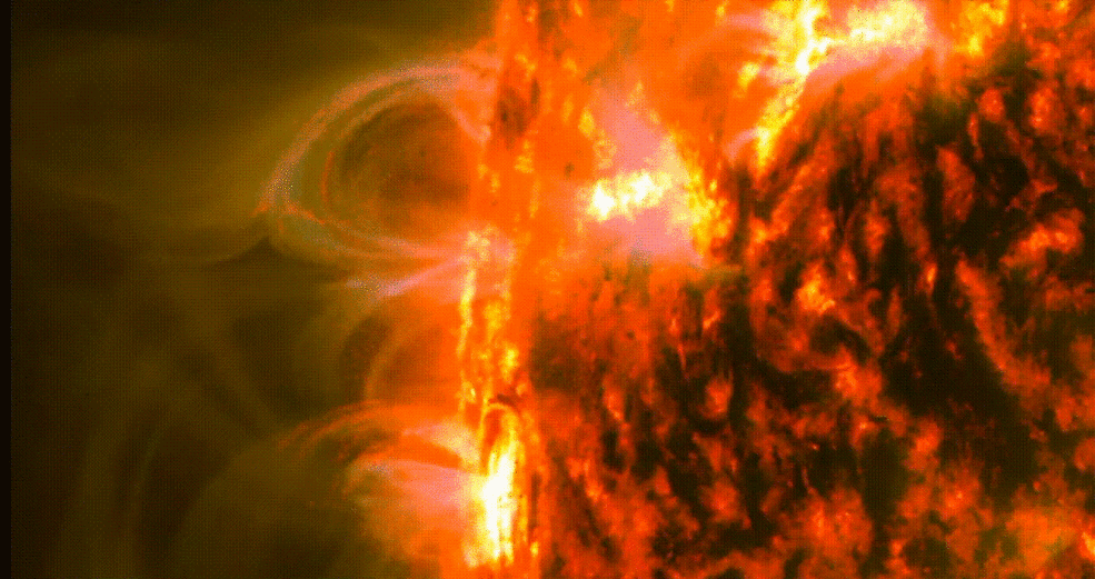 Close up of magnetic loops rising and falling on the surface of the Sun.