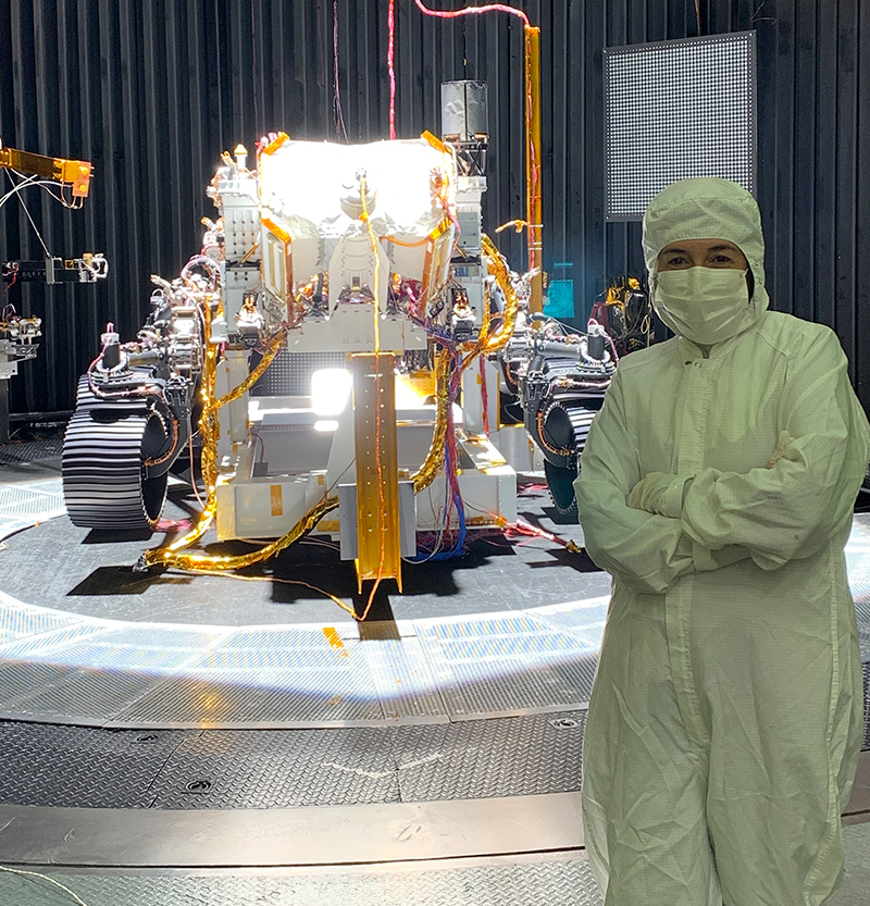 Jackie Lyra with the Mars Perseverance rover
