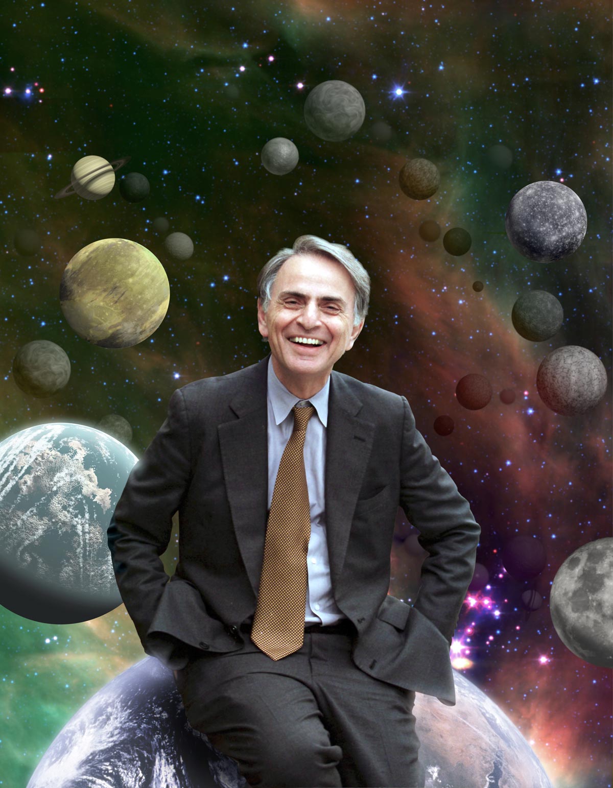 Picture of Carl surrounded by planets.