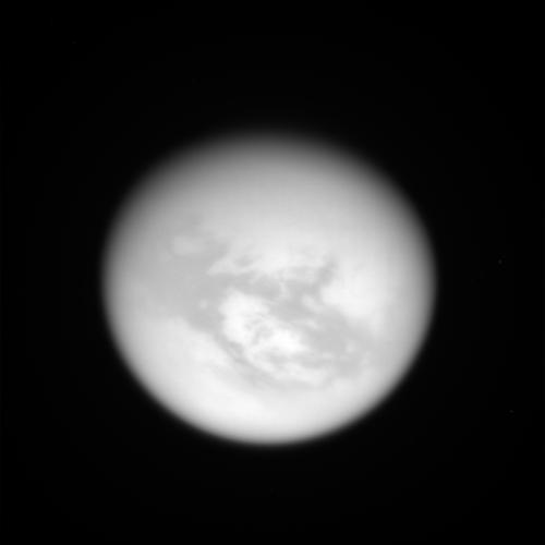Raw image of Titan taken by Cassini.