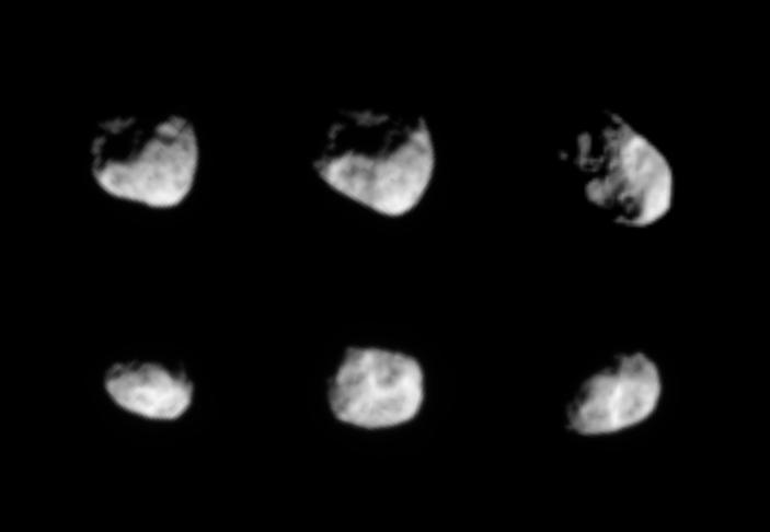Six views of Saturn's moon Hyperion