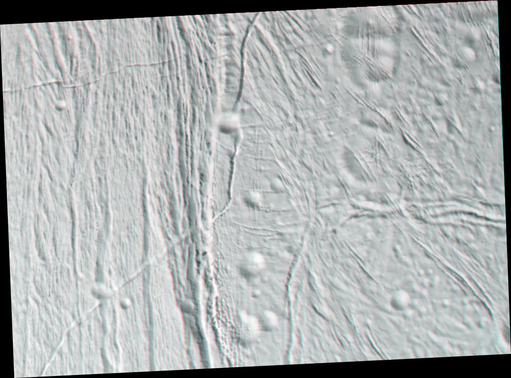 Close-up view of Enceledus (3-D)