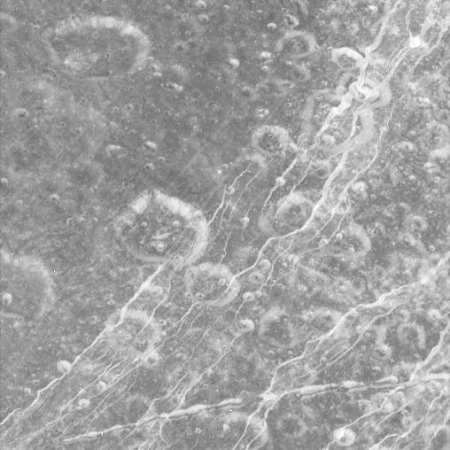 Close-up of Dione's surface, showing craters