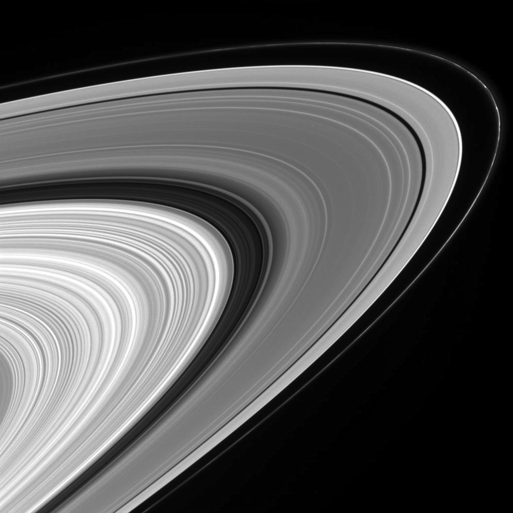A view of the sunlit rings of Saturn