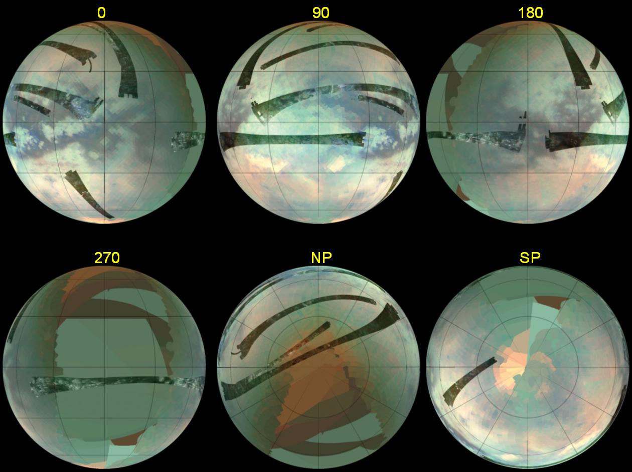 Six views of Saturn's moon Titan