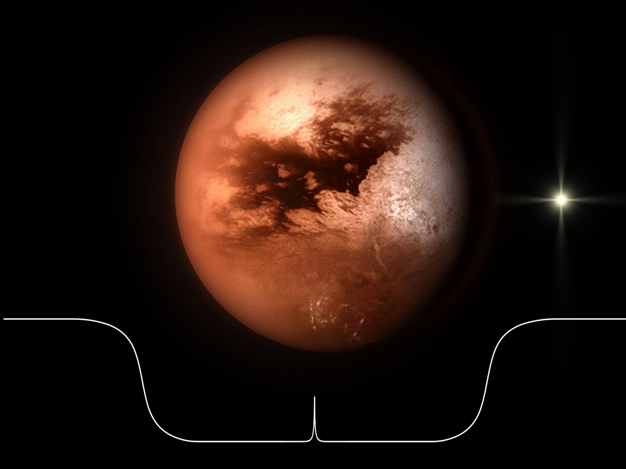 Artist concept of a light curve of a star passing behind Titan