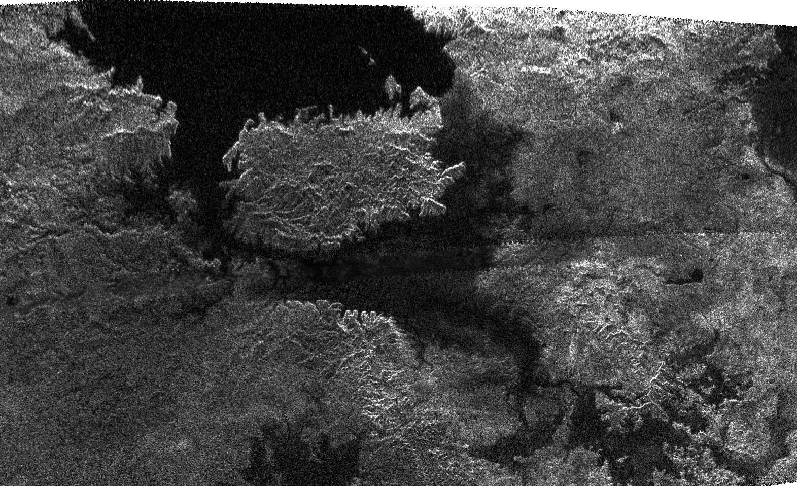Close-up of Titan -- showing an island in a lake