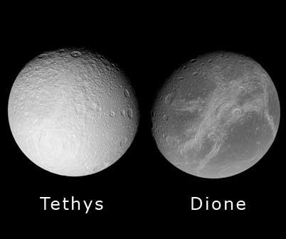 Tethys and Dione, side by side
