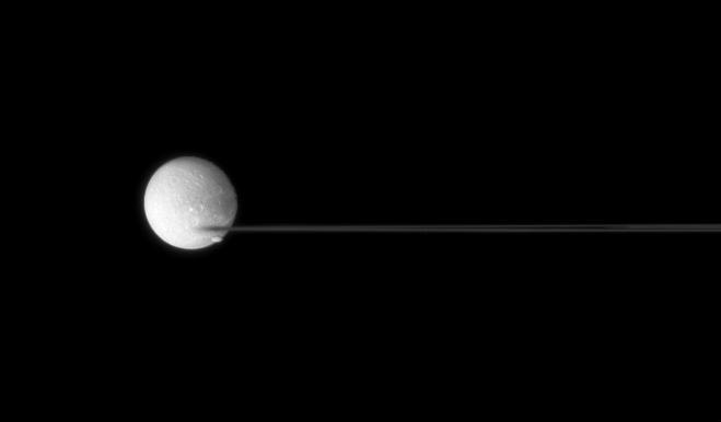 The edge of the F ring with Dione and Pandora