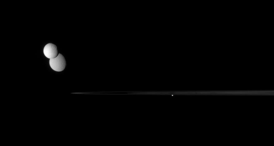 Tethys, Rhea and Pandora at the outer edge of the F ring