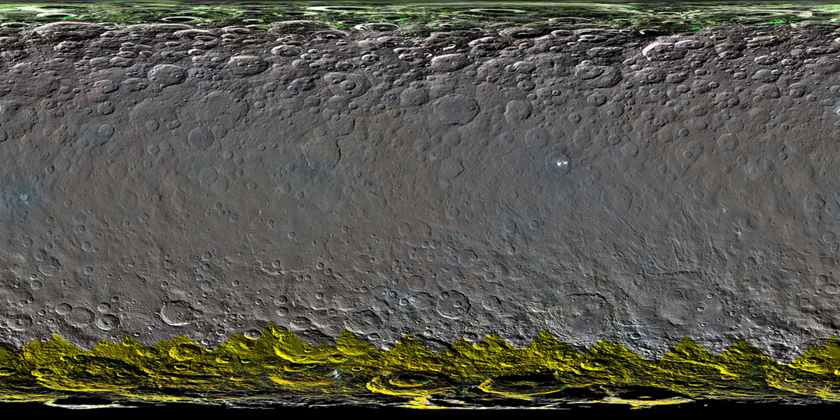Colorized Map of Ceres (Mercator Projection)
