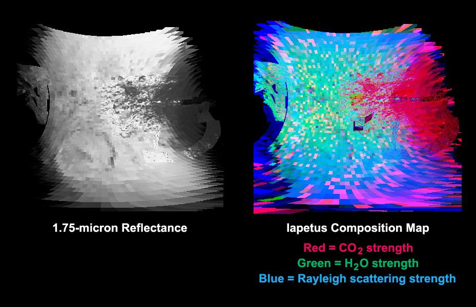 Two views of Iapetus throug the visual and infrared mapping spectrometer