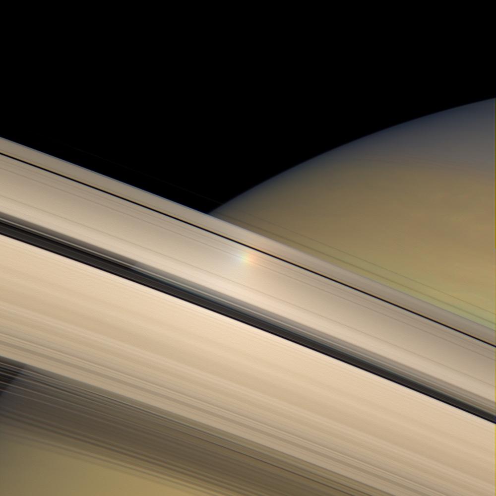 The opposition effect on Saturn's rings, with Saturn in the background