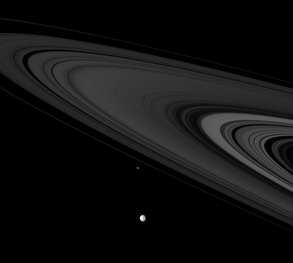 Mimas and Epimetheus near Saturn's rings