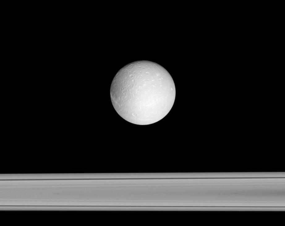 Dione and Saturn's rings