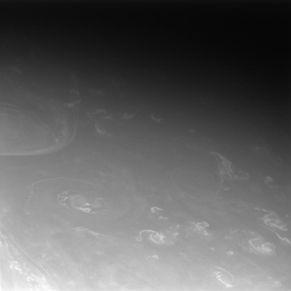 Clouds swirl about in Saturn's active atmosphere.
