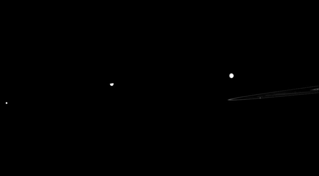 Mimas, Tethys, Rhea, Pandora and Saturn's rings