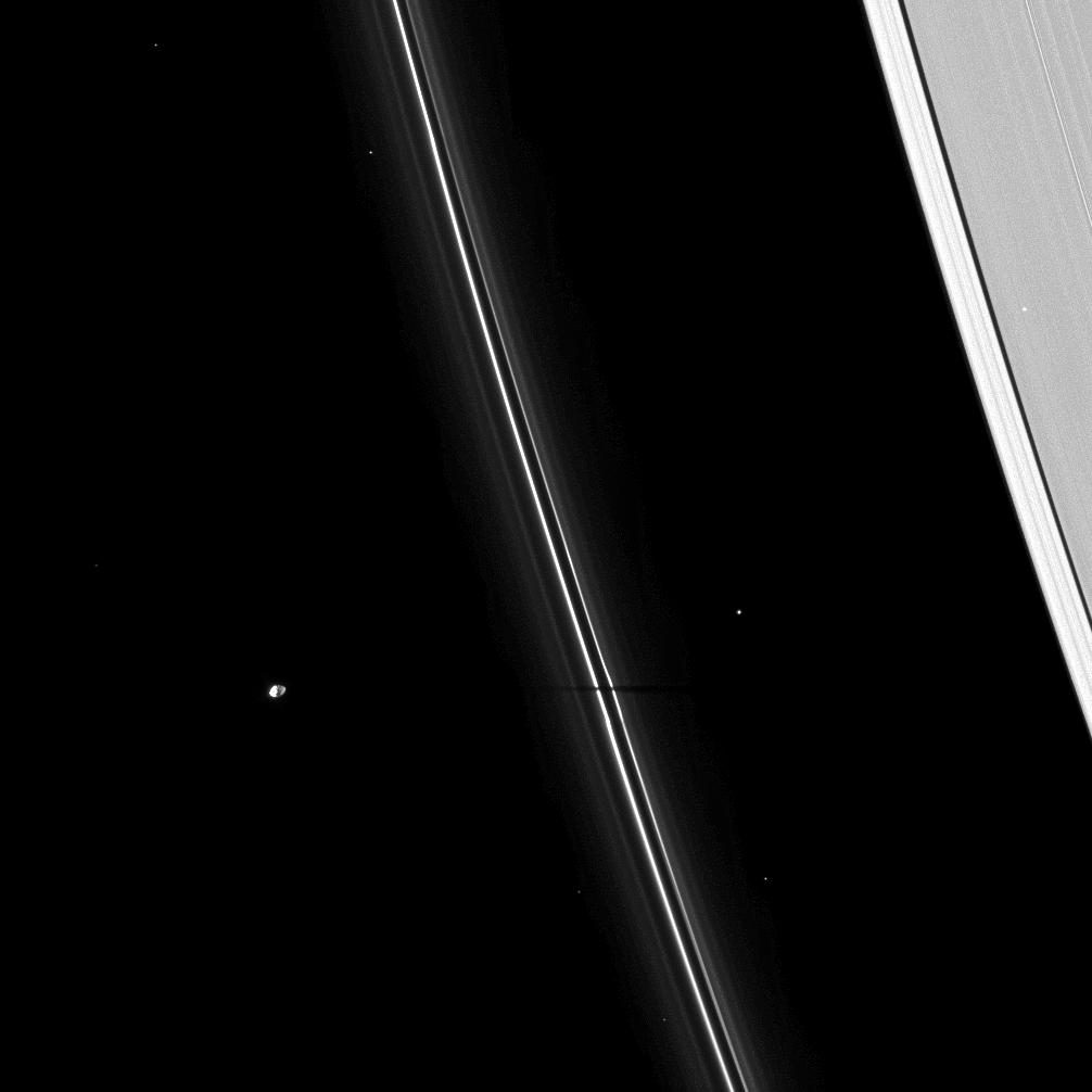Pandora and its shadow across the rings