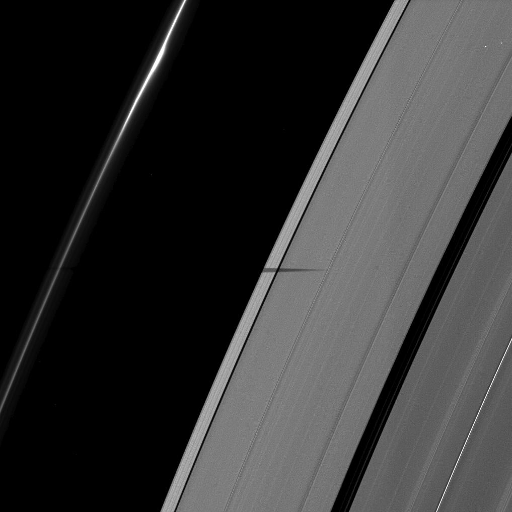 Epimetheus casts a shadow onto Saturn's rings