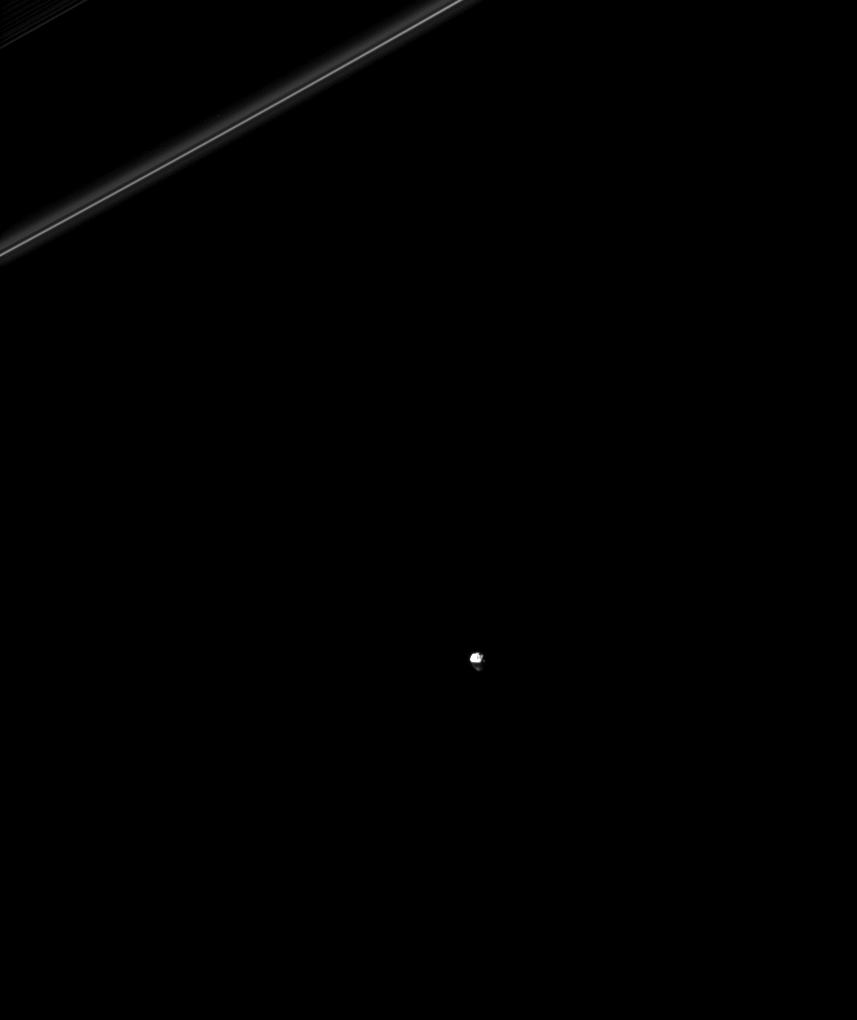 Saturn's rings cast a shadow on the moon Janus 