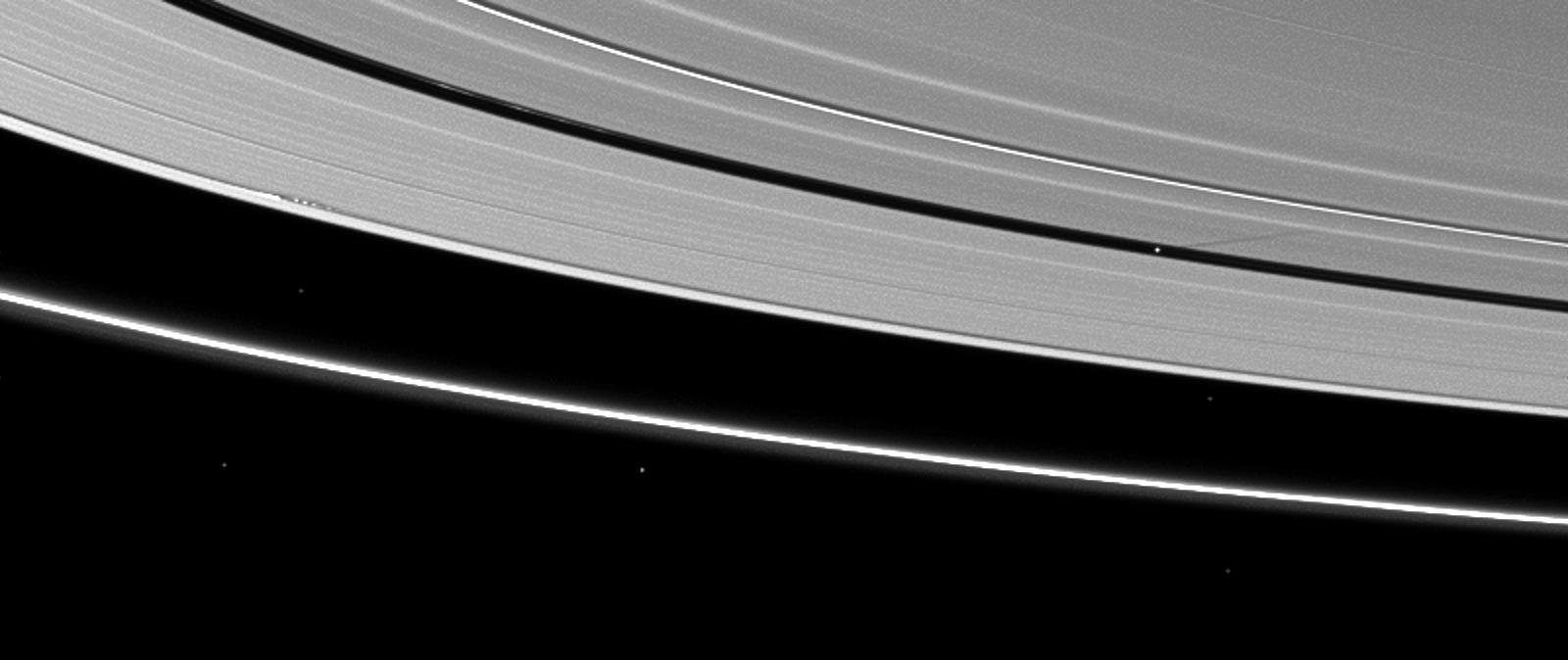 Moon shadows are cast on Saturn's A ring