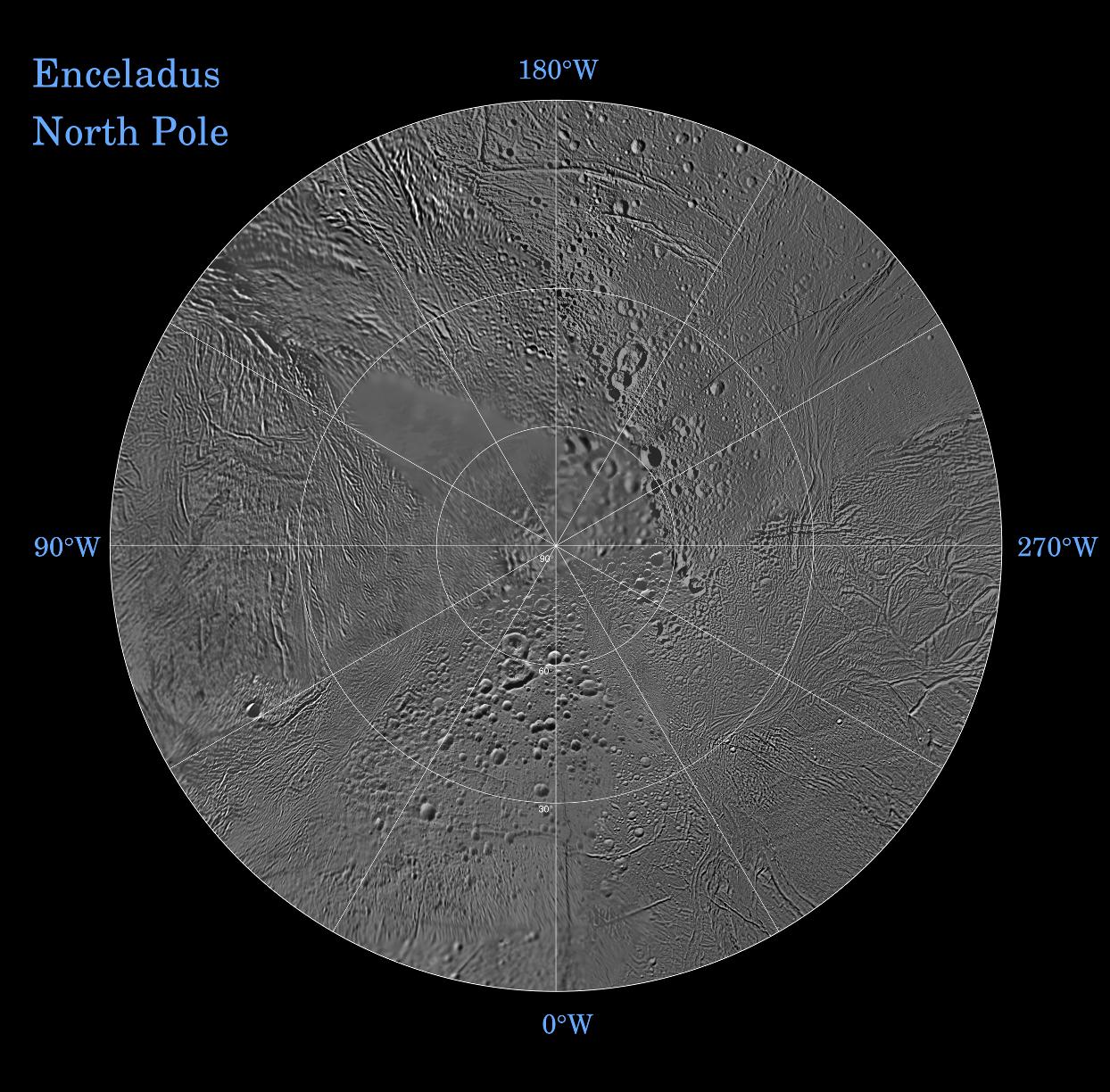 The northern hemisphere of Enceladus