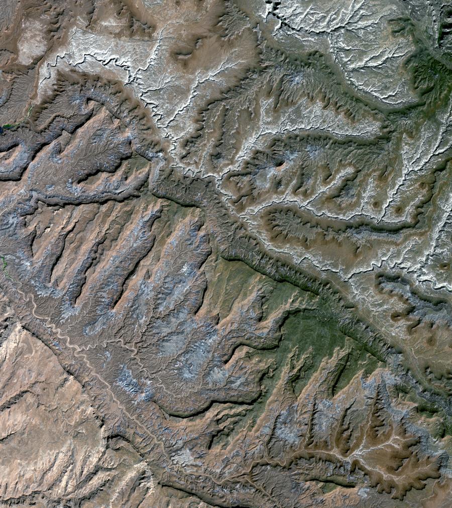 A simulated natural color image of White Canyon, Utah, obtained by NASA's Terra spacecraft