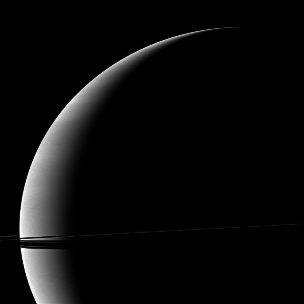 Saturn and the rings, seen edge-on